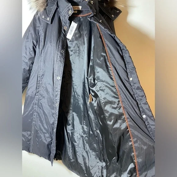 Michael Kors Long Down Coat Jacket Black Womens Size Large Hooded Parka NWT